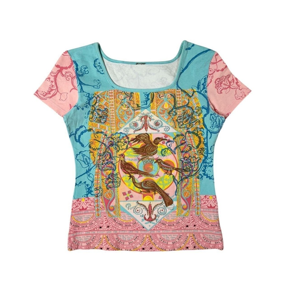Save the Queen bedazzled bird graphic top